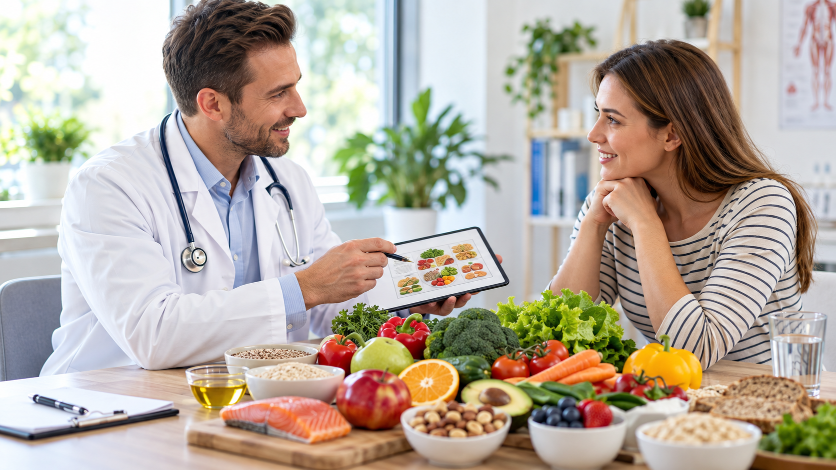 Doctor discussing healthy diet and nutritious foods with a patient