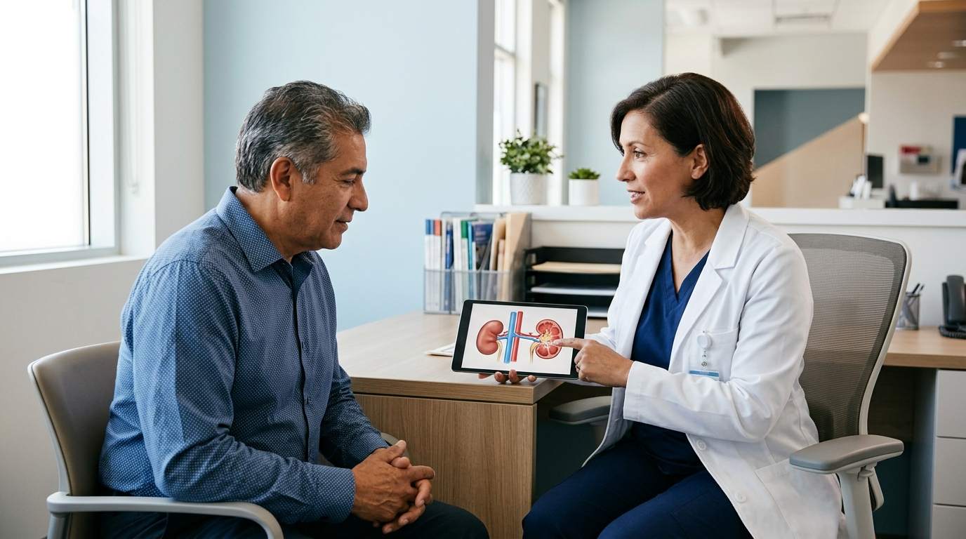 Doctor discussing chronic kidney disease and kidney health with a patient